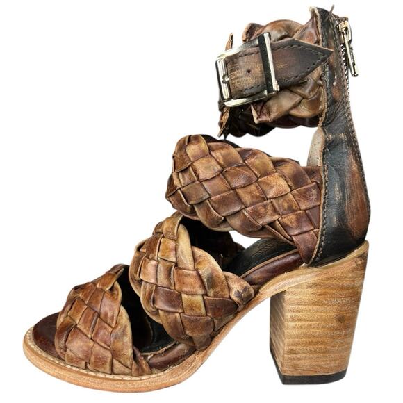 Freebird By Steven Women’s Bayou Brown Leather Woven Heeled Sandals Size 6 - Picture 3 of 11